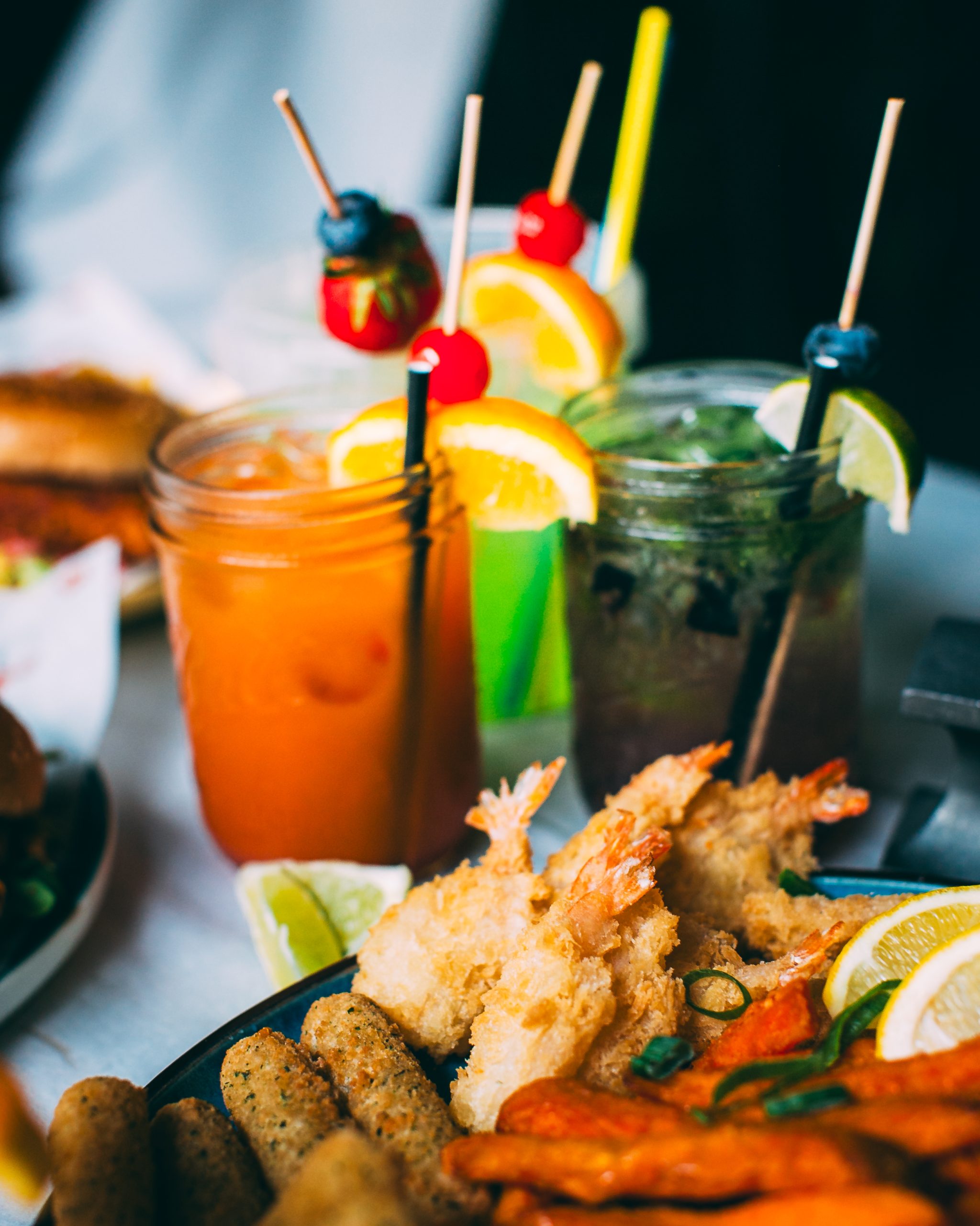Cocktails and platter from Angry Crab Shack